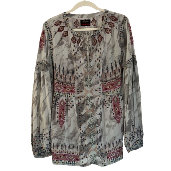 Johnny Was Women's Deliza Embroidered Silk Blouse Multi Colored Sz M - Picture 2 of 7